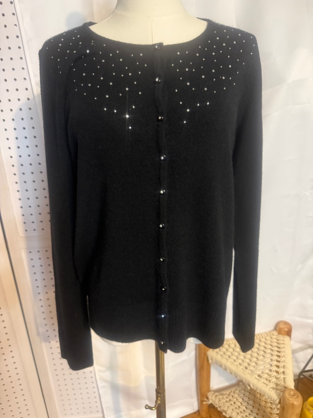 Carolyn Taylor Black Beaded Button-Front Cardigan